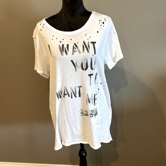 Chaser Tops - Womens Chaser T-shirt White Large. “I want you to want me” cheap trick